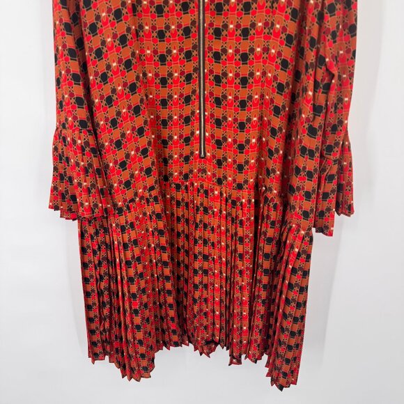 The Limited  Red Black Geometric Pleated bell Sleeve Dress Womens 20W plus - Picture 13 of 14